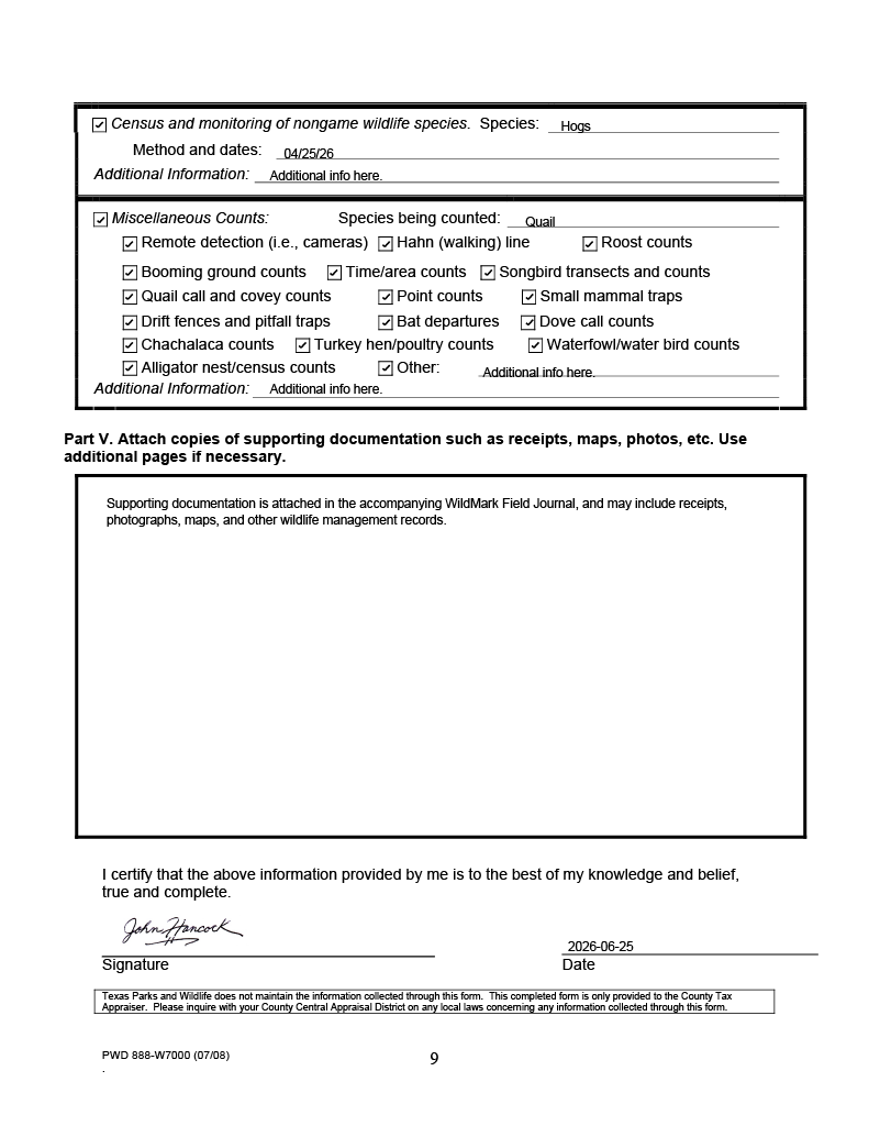 TPWD Form PWD-888 — Signature & Certification